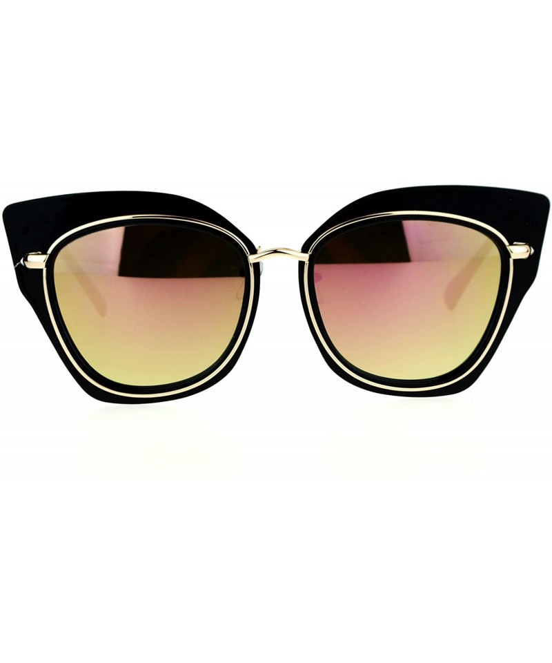 Cat Eye Flat Panel Mirror Lens Oversize Cat Eye Double Frame Womens Sunglasses - Black Gold Peach - CH12KOH4E07 $13.73