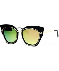 Cat Eye Flat Panel Mirror Lens Oversize Cat Eye Double Frame Womens Sunglasses - Black Gold Peach - CH12KOH4E07 $23.19
