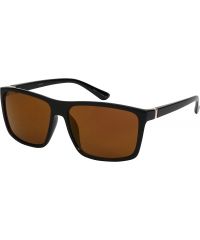 Square Modern Square Frame Sunglasses with Color Mirrored Lens 541009TT-REV - Black/Gold Mirrored Lens - CB12DG7HSOV $8.25