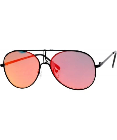 Aviator Womens Aviator Sunglasses Chic Round Metal Frame Flat Mirror Lens - Black (Red Mirror) - C4187KTW68K $19.09