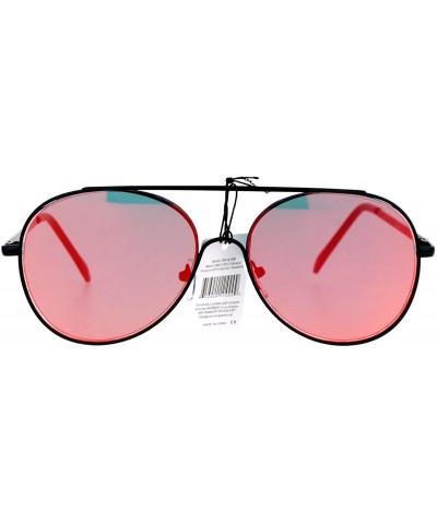 Aviator Womens Aviator Sunglasses Chic Round Metal Frame Flat Mirror Lens - Black (Red Mirror) - C4187KTW68K $8.26