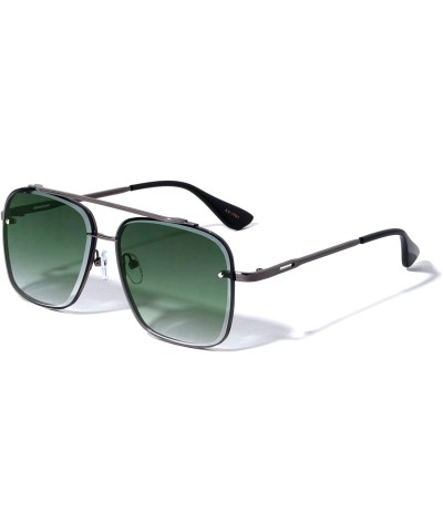 Aviator Squared Aviator Diamond Edge Cut Sunglasses - Green Black - CM196LHCWG2 $28.06