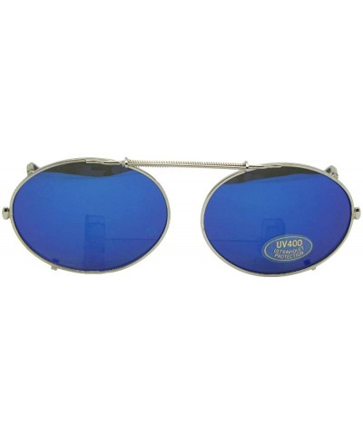 Shield Oval Color Mirror Lens Non Polarized Clip on Sunglass - Silver-blue Mirror Gray Lens - CC189N507YQ $28.67