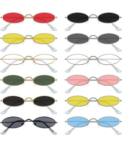 Goggle 12 Pieces Vintage Oval Sunglasses Slender Metal Frame Oval Sunglasses Candy Colors for Man and Woman - C218XE0SQDW $16.94