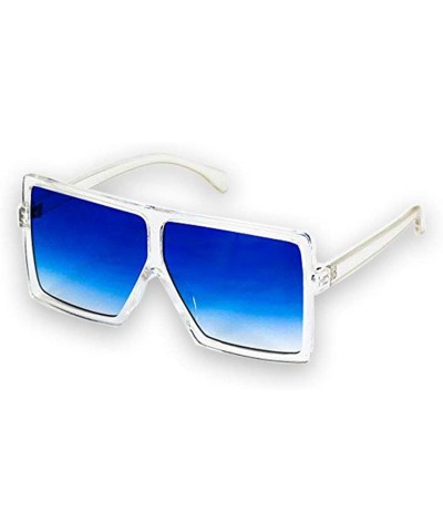 Square Square Oversized Sunglasses for Women Men Flat Top Fashion Shades - Blue - CH18SD3L0WY $19.37
