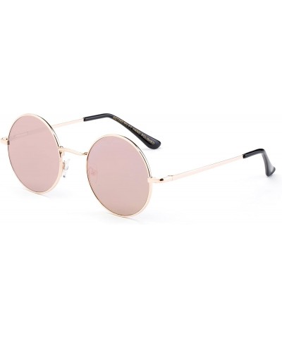 Round Newbee Fashion Inspired Mirrored Sunglasses - Gold/Pink - CW17XXCXUNI $21.63