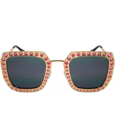 Cat Eye Fashion Oversized Square Cateye Rhinestone Women Sunglasses - Metal-rose Gold Frame/Grey Lens - CZ189I2RQ3G $19.62