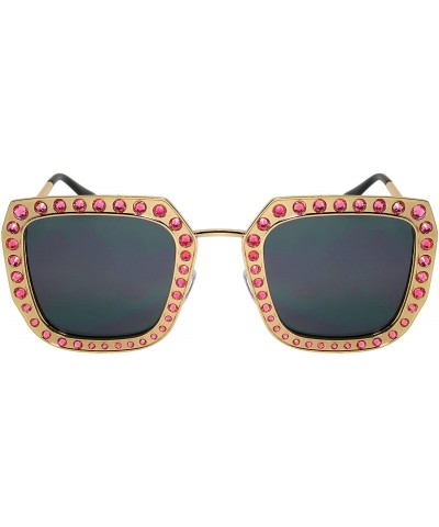 Cat Eye Fashion Oversized Square Cateye Rhinestone Women Sunglasses - Metal-rose Gold Frame/Grey Lens - CZ189I2RQ3G $8.11