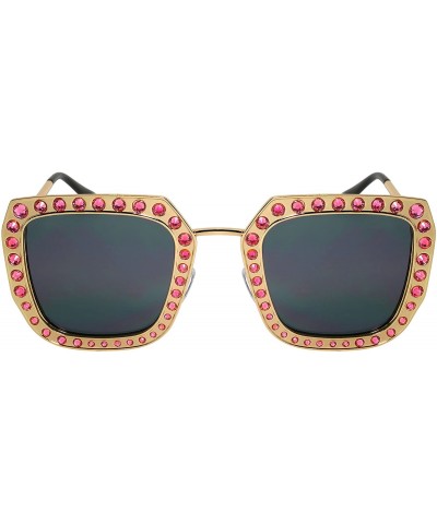 Cat Eye Fashion Oversized Square Cateye Rhinestone Women Sunglasses - Metal-rose Gold Frame/Grey Lens - CZ189I2RQ3G $8.11