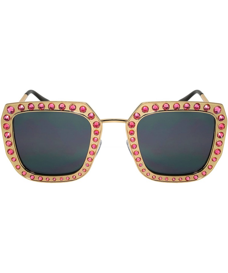Cat Eye Fashion Oversized Square Cateye Rhinestone Women Sunglasses - Metal-rose Gold Frame/Grey Lens - CZ189I2RQ3G $8.11