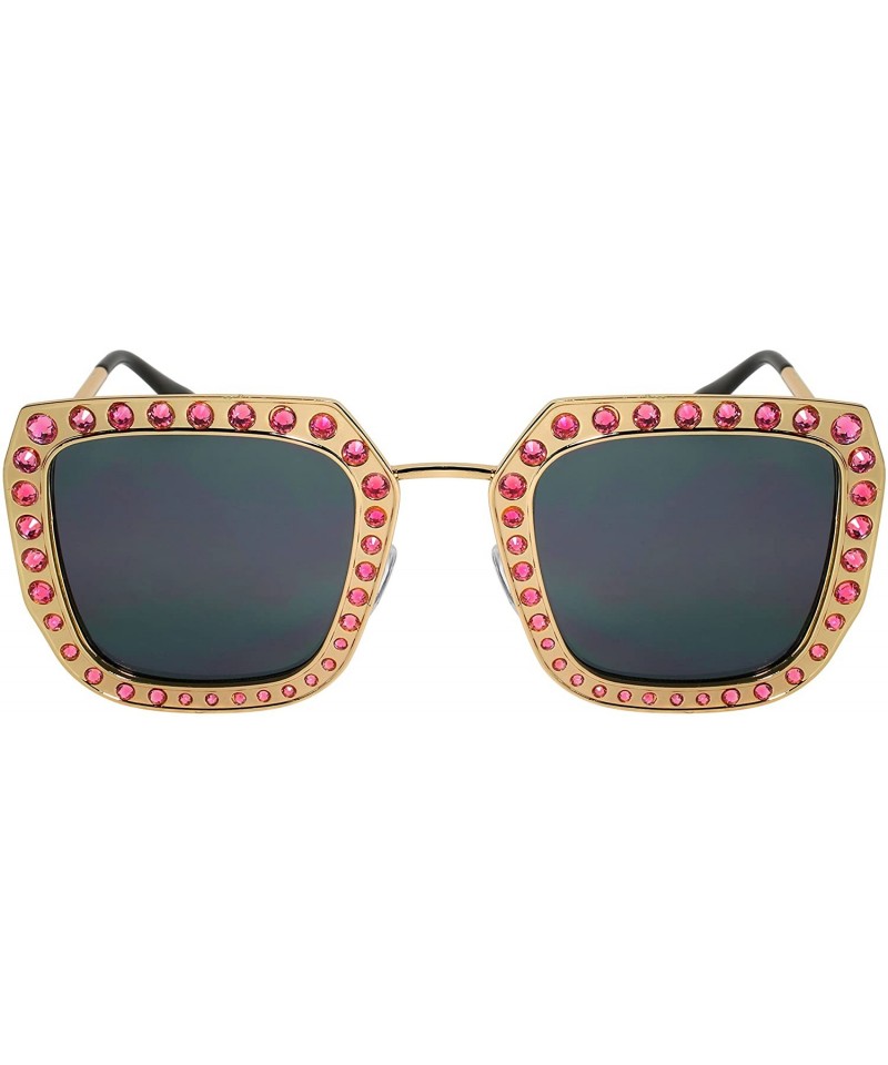 Cat Eye Fashion Oversized Square Cateye Rhinestone Women Sunglasses - Metal-rose Gold Frame/Grey Lens - CZ189I2RQ3G $8.11