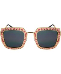 Cat Eye Fashion Oversized Square Cateye Rhinestone Women Sunglasses - Metal-rose Gold Frame/Grey Lens - CZ189I2RQ3G $8.11