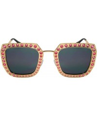 Cat Eye Fashion Oversized Square Cateye Rhinestone Women Sunglasses - Metal-rose Gold Frame/Grey Lens - CZ189I2RQ3G $8.11