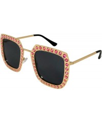 Cat Eye Fashion Oversized Square Cateye Rhinestone Women Sunglasses - Metal-rose Gold Frame/Grey Lens - CZ189I2RQ3G $8.11