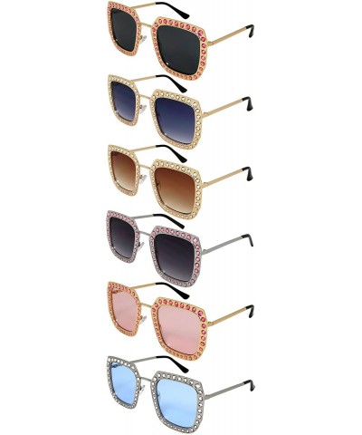 Cat Eye Fashion Oversized Square Cateye Rhinestone Women Sunglasses - Metal-rose Gold Frame/Grey Lens - CZ189I2RQ3G $8.11