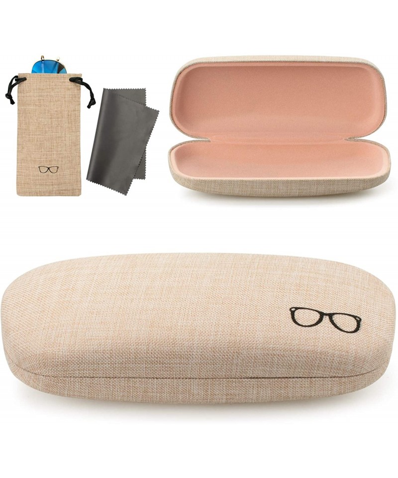 Aviator Hard Shell Eyeglasses Case Linen Fabrics Large Sunglasses Case Concise - Small-khaki/Pink - C8193DSMSE5 $11.73