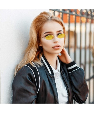 Goggle 12 Pieces Vintage Oval Sunglasses Slender Metal Frame Oval Sunglasses Candy Colors for Man and Woman - C218XE0SQDW $16.94