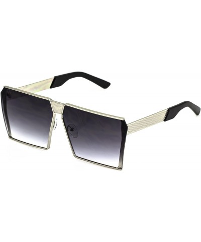 Square Oversized Flat Top Metal Square Sleek Retro Mirrored Oceanic Lens Sunglasses - Silver/Smoke - C012O2B6BAG $17.11