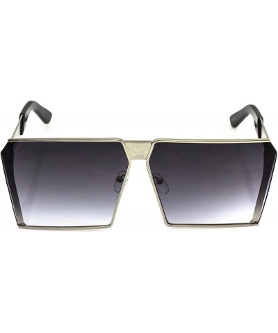 Square Oversized Flat Top Metal Square Sleek Retro Mirrored Oceanic Lens Sunglasses - Silver/Smoke - C012O2B6BAG $11.56