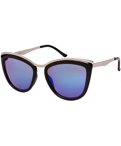 Cat Eye Chic Cat Eye Sunnies s/Color Mirror Lens 32210-REV - Black Matte Silver - CZ1838W7H6C $8.76