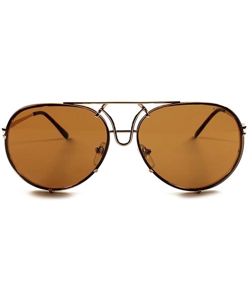 Aviator Retro Military 80's Fashion Womens Mens Rimless Air Force Style Sunglasses - Brown - C018XO3QKZ5 $9.44