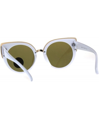 Oversized Womens Temper Glass Lens Round Circle Lens Cat Eye Mod Sunglasses - White Brown - CE18DDC5QQ5 $11.76