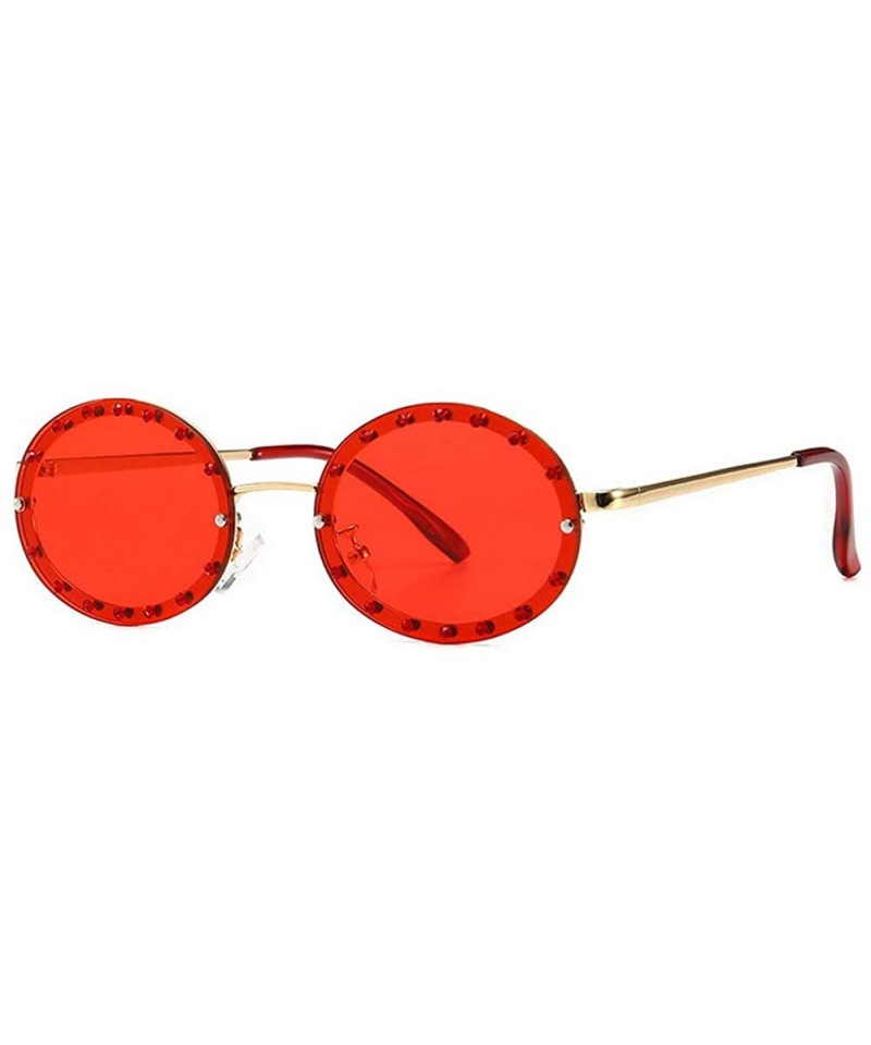 Oval 2019 new retro round diamond female diamond brand luxury trend oval sunglasses - Red - CW18TDZH99H $13.04