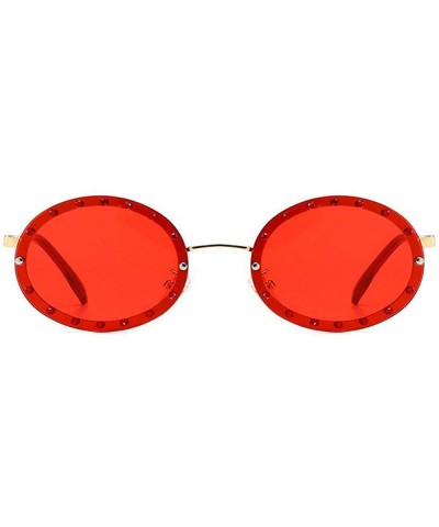 Oval 2019 new retro round diamond female diamond brand luxury trend oval sunglasses - Red - CW18TDZH99H $13.04