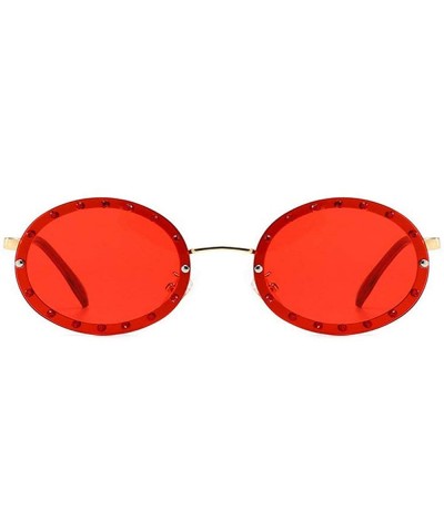 Oval 2019 new retro round diamond female diamond brand luxury trend oval sunglasses - Red - CW18TDZH99H $13.04