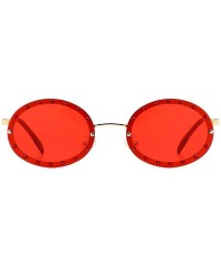 Oval 2019 new retro round diamond female diamond brand luxury trend oval sunglasses - Red - CW18TDZH99H $13.04