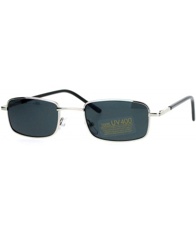 Rectangular Small Thin Metal Rectangular Frame Sunglasses Unisex Design Spring Hinge - Silver - CH187C6Y0R7 $19.92