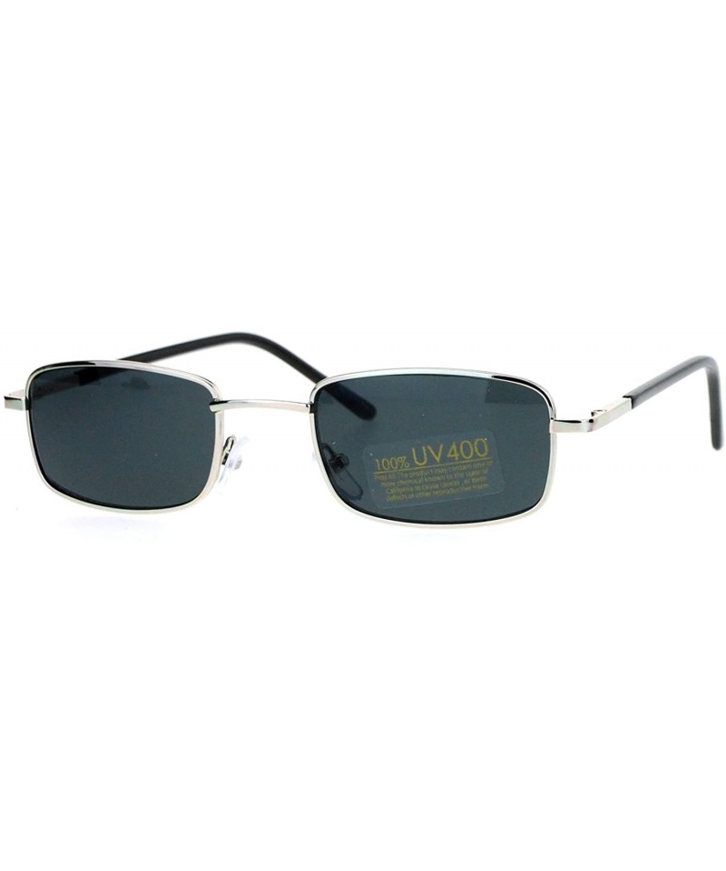 Rectangular Small Thin Metal Rectangular Frame Sunglasses Unisex Design Spring Hinge - Silver - CH187C6Y0R7 $9.17