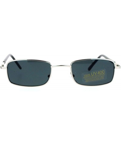 Rectangular Small Thin Metal Rectangular Frame Sunglasses Unisex Design Spring Hinge - Silver - CH187C6Y0R7 $9.17
