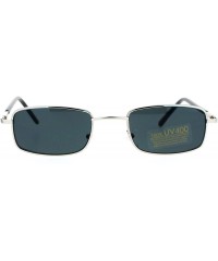 Rectangular Small Thin Metal Rectangular Frame Sunglasses Unisex Design Spring Hinge - Silver - CH187C6Y0R7 $9.17