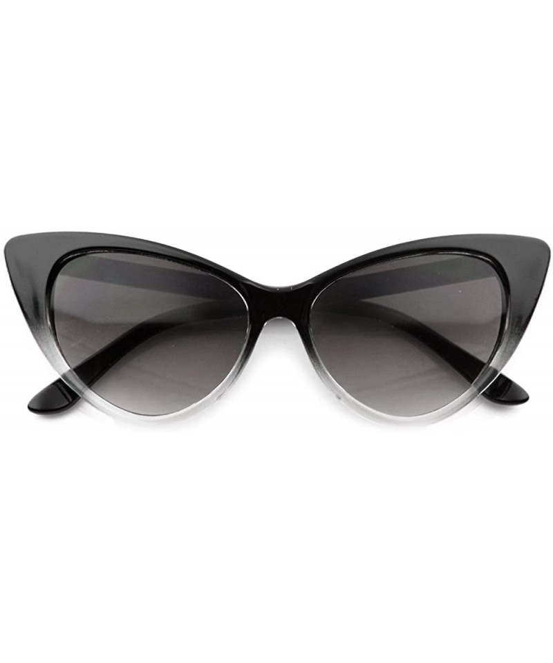 Oversized Rhinestone Black Cat Eye Sunglasses Smoke Lens 80351RS - Black-faded - CO11EW5QEND $17.81