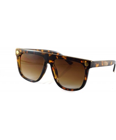 Square Engraved Metal Deco Flat Top Mod Sunglasses A295 - Tortoise Brown - CM18Z4XIU4N $23.63