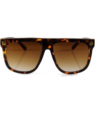 Square Engraved Metal Deco Flat Top Mod Sunglasses A295 - Tortoise Brown - CM18Z4XIU4N $11.97