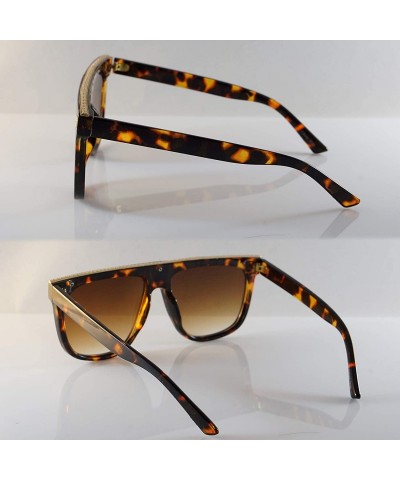 Square Engraved Metal Deco Flat Top Mod Sunglasses A295 - Tortoise Brown - CM18Z4XIU4N $11.97