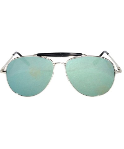 Cat Eye Aviator Brow Bar Flat Mirror Multicolor Lens Sunglasses Metal Frame - Silver_frame_green-blue_lens - CC18222QMDN $8.21