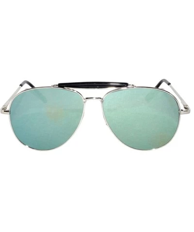 Cat Eye Aviator Brow Bar Flat Mirror Multicolor Lens Sunglasses Metal Frame - Silver_frame_green-blue_lens - CC18222QMDN $18.11