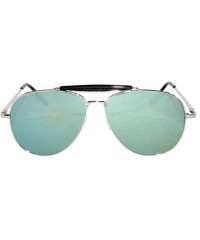 Cat Eye Aviator Brow Bar Flat Mirror Multicolor Lens Sunglasses Metal Frame - Silver_frame_green-blue_lens - CC18222QMDN $8.21