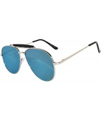 Cat Eye Aviator Brow Bar Flat Mirror Multicolor Lens Sunglasses Metal Frame - Silver_frame_green-blue_lens - CC18222QMDN $8.21