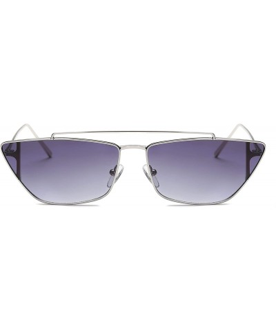 Square Women Metal Retro Square Flat Lens Cat Eye Fashion Sunglasses - Gradient Purple - C318IIESTGK $8.14