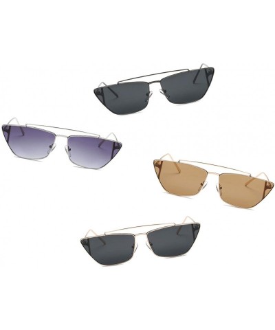 Square Women Metal Retro Square Flat Lens Cat Eye Fashion Sunglasses - Gradient Purple - C318IIESTGK $8.14