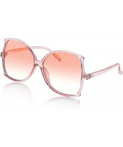 Square Oversized Sunglasses for Women Big Frame Glasses Gradient Colored Lens UV400 - 1 Transparent Pink - CL18KWIOOAT $20.39