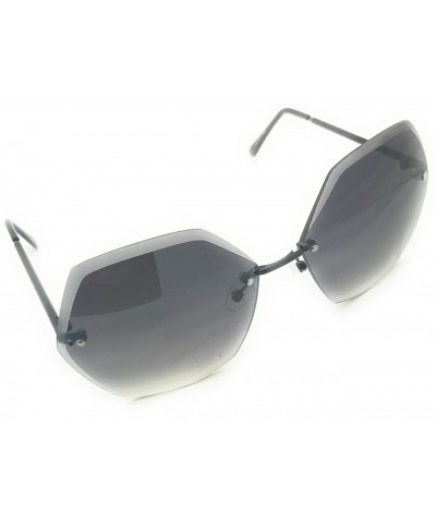 Oversized Sunglasses For Women Oversized Rimless Diamond Cutting Lens Sun Glasses - Gray - CP18GL6N6N2 $17.91
