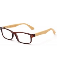 Square Real Bamboo Arms Rectangle Simple Design Modern Clear Lens Glasses with Spring Hinge - CW12L9PRHZ7 $12.26