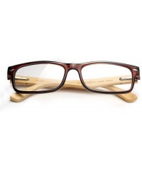Square Real Bamboo Arms Rectangle Simple Design Modern Clear Lens Glasses with Spring Hinge - CW12L9PRHZ7 $12.26