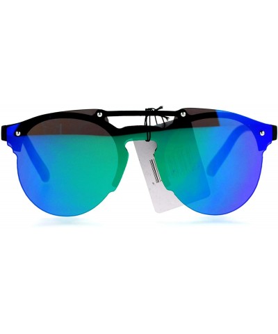 Rimless Color Mirror Flat Panel Retro Rimless Horn Rim Sunglasses - Teal - CV12LXI49ND $23.45