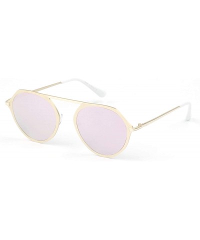Round Women Retro Circle Round Mirrored UV Protection Fashion Sunglasses - Pink - C918WU882AL $37.15